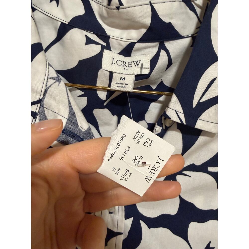 NEW NWT J. Crew Navy White Floral Sleeveless Cotton Stretch Blouse Sz MED M - Picture 6 of 10